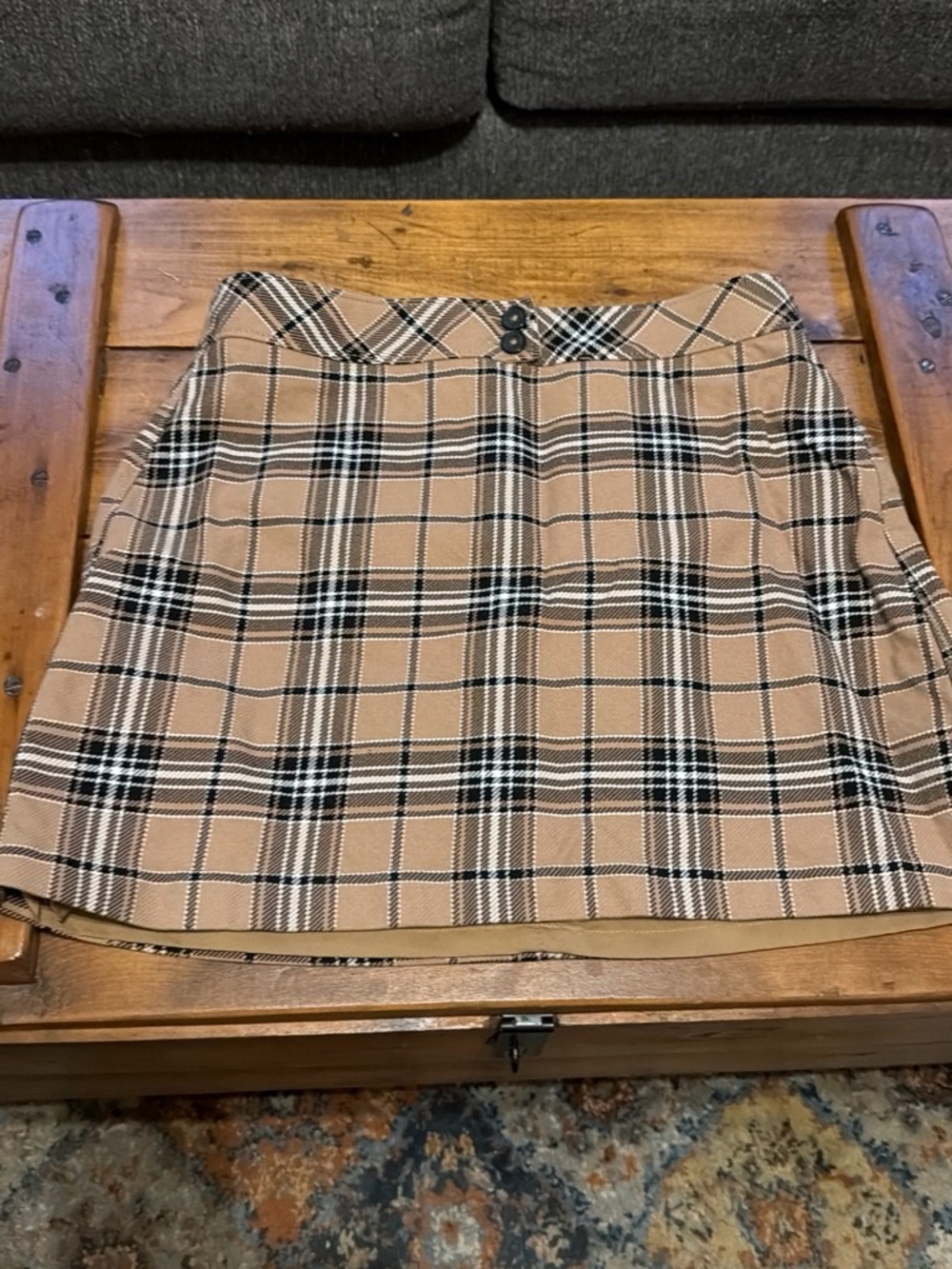Plaid A-Line Mini Skirt in Camel and Black